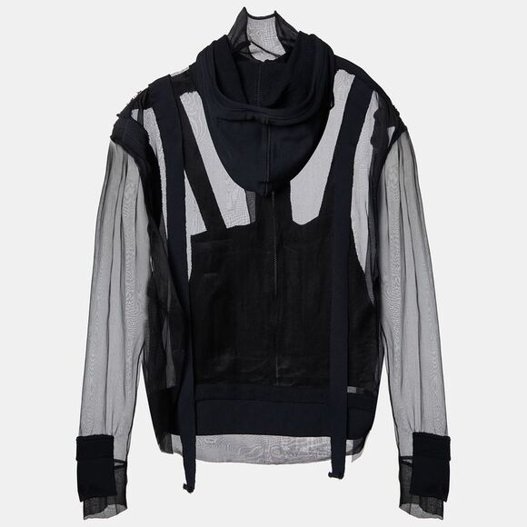 Off-White Black Organza & Knit Hoodie Zip-Up Jacket M - Picture 2 of 4